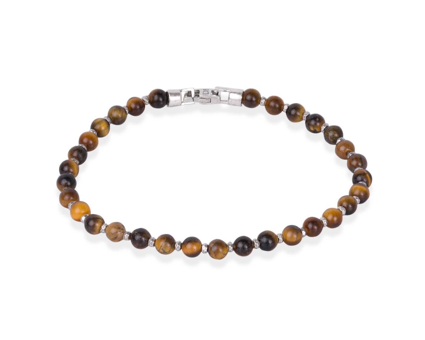 Tiger Eye Beaded Silver Bracelet