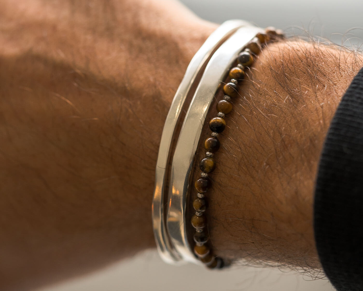 Tiger Eye Beaded Silver Bracelet