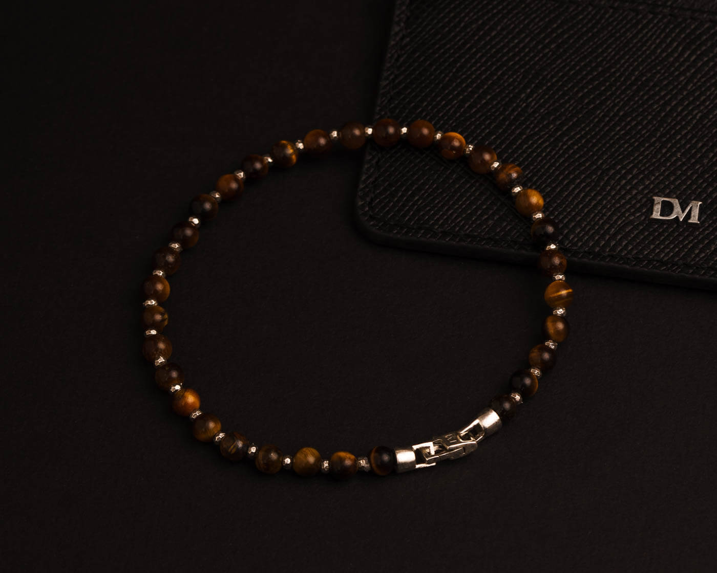 Tiger Eye Beaded Silver Bracelet