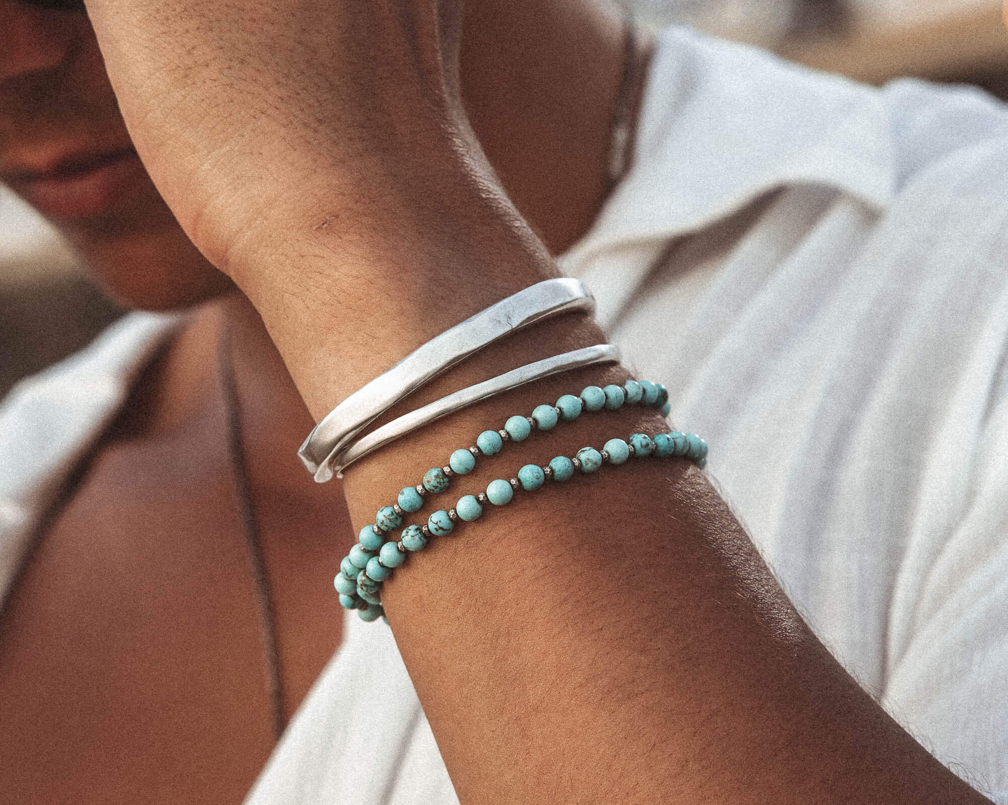 Turquoise Beaded Silver Bracelet