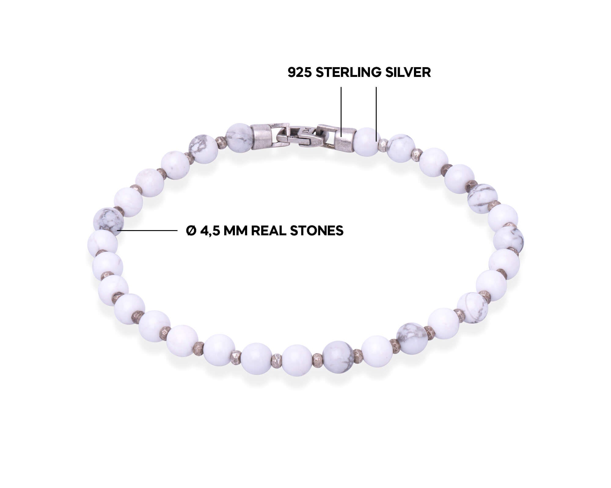 Howlite Beaded Silver Bracelet