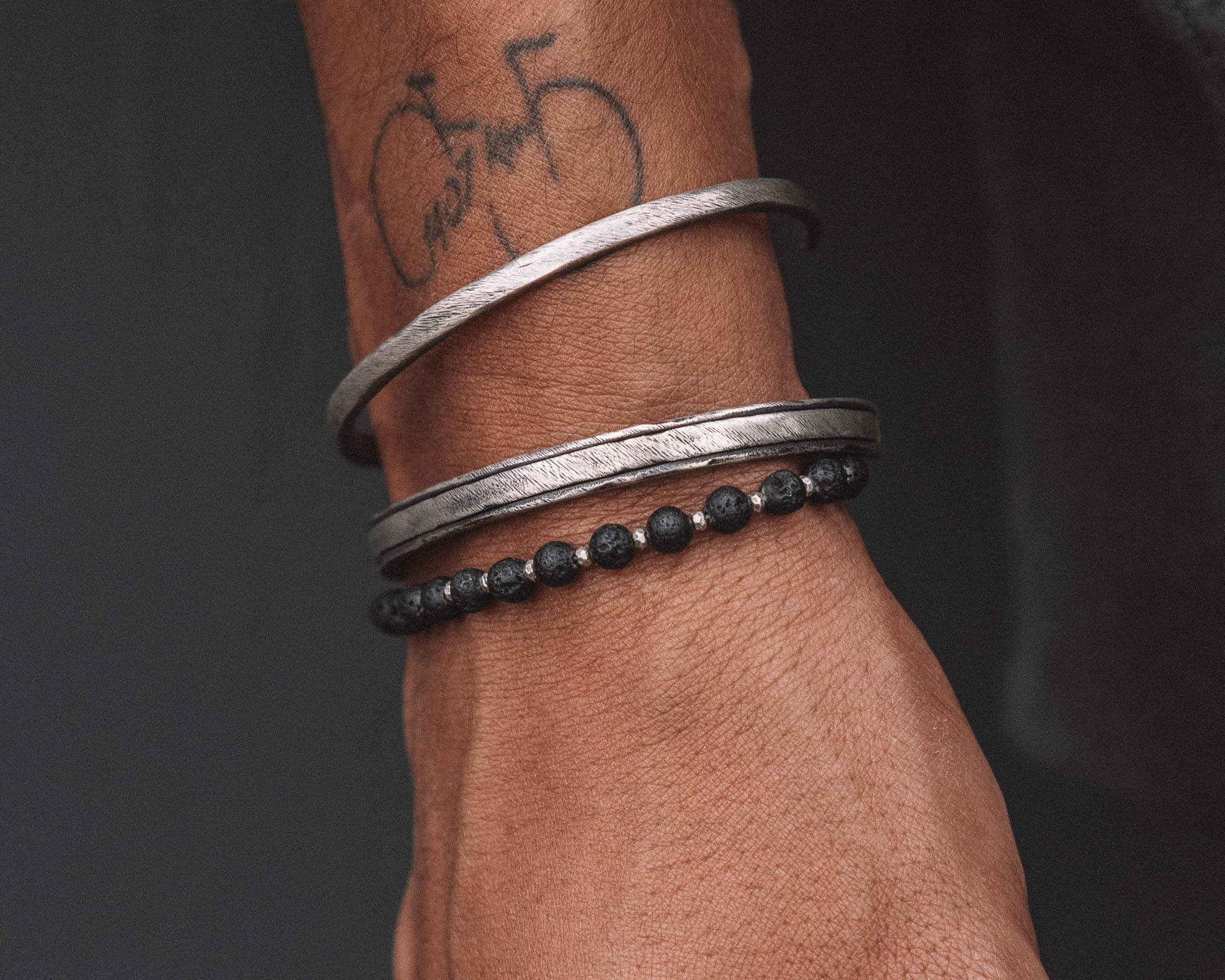 Lava Beaded Silver Bracelet