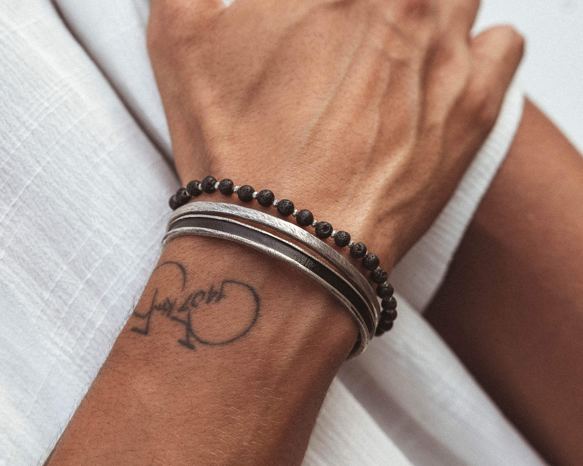 Lava Beaded Silver Bracelet