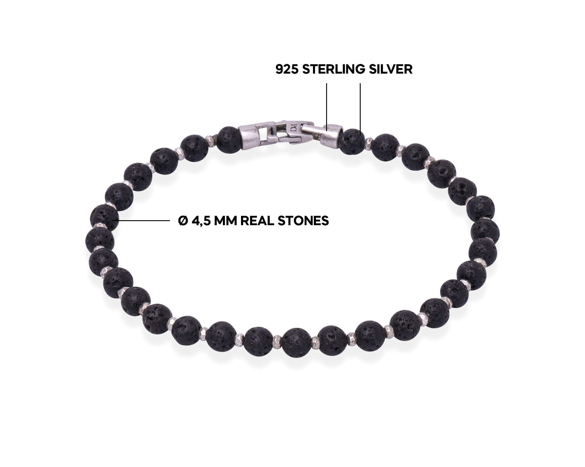 Lava Beaded Silver Bracelet