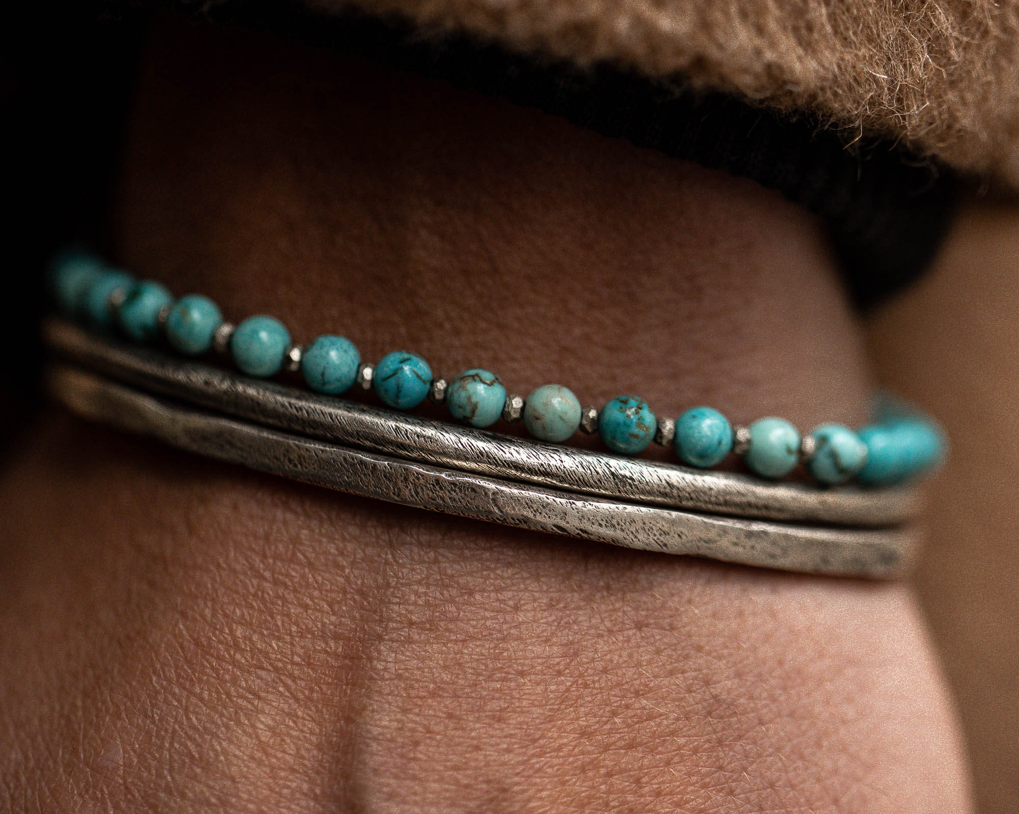 Turquoise Beaded Silver Bracelet
